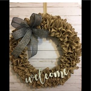 Welcome Burlap Bow Wreath